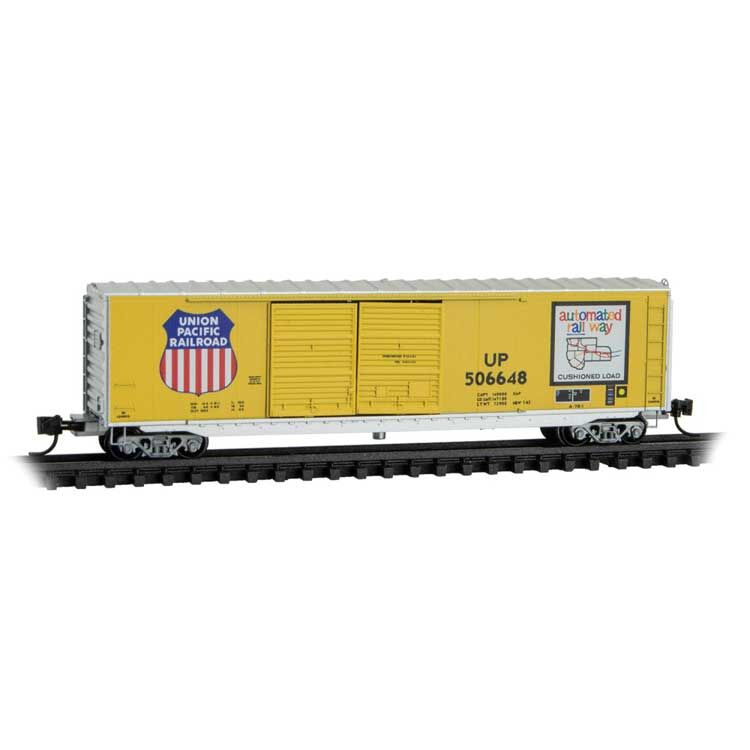 Micro Trains N 3700170 50' Double-Door Boxcar No Roofwalk - Union Pacific #506648 (Armour Yellow, silver, Automated Railway Logo)