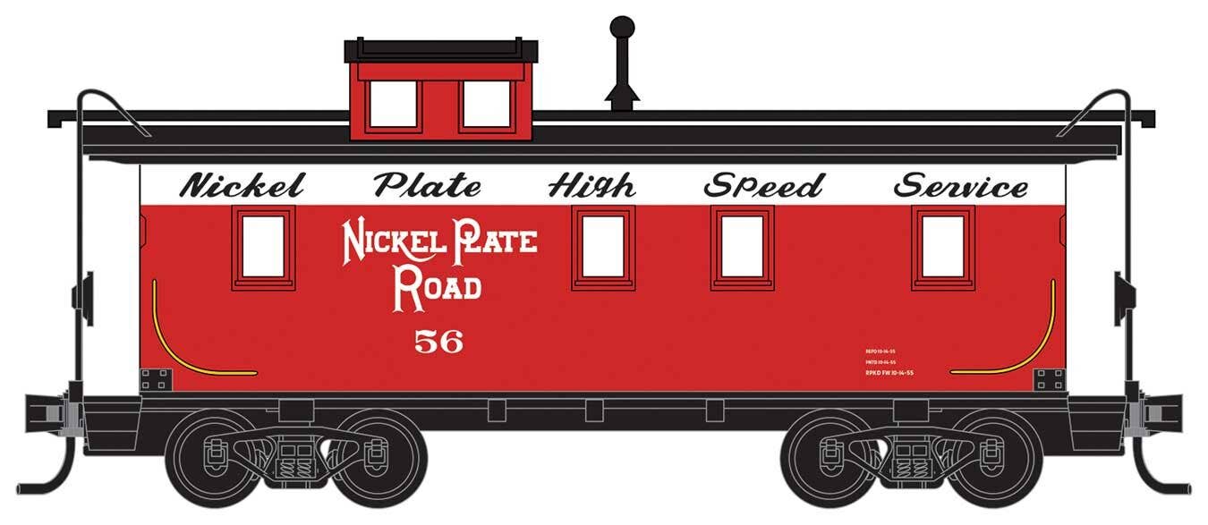 Micro Trains N 5100360 34' Wood-Sheathed Caboose with Straight Cupola - Ready to Run - Nickel Plate Road #56 9red, white, black, High Speed Slogan)