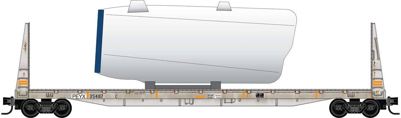 Micro Trains N 5444471 61' 8" Bulkhead Flatcar w/Wind Turbine Nacelle Load - Transportation Technology Services PEYX #35487 (For BNSF Wind Turbine Train)