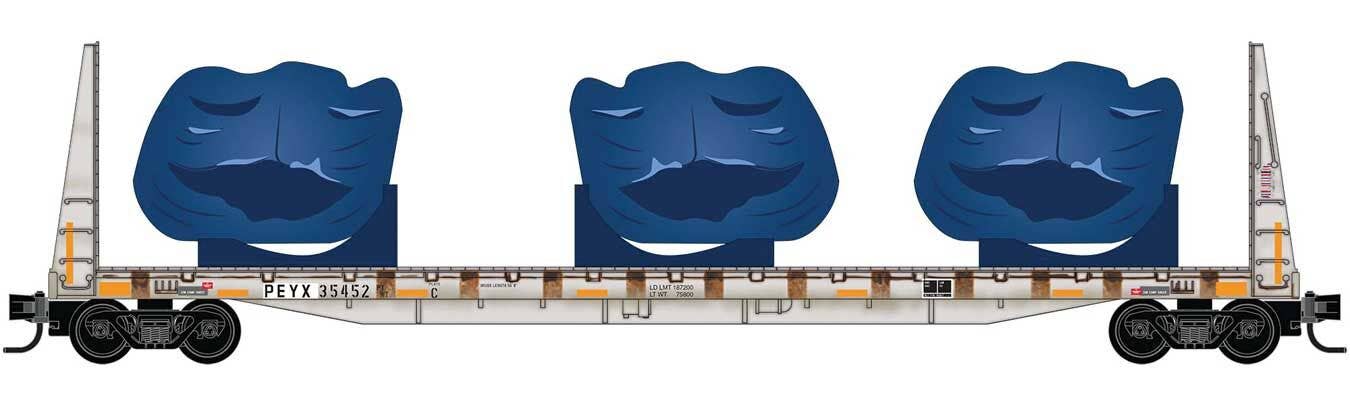 Micro Trains N 5444472 61' 8" Bulkhead Flatcar w/Wind Turbine Components Load - Transportation Technology Services PEYX #35452 (For BNSF Wind Turbine Train)