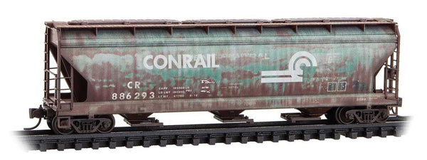 Micro Trains N 9444960 ACF 3-Bay Center Flow Covered Hopper with Elongated Hatches - Conrail #886293 (Weathered, Boxcar Red, Jade Green CR Series #1)