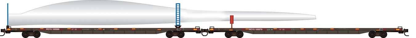 Micro Trains N 98302284 89'4" Flatcar Set w/Wind Turbine Blade & Holder Kit - Transportation Technology Services PEYX #105589, 105579 (BNSF Turbine Train)