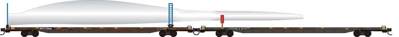 Micro Trains N 98302285 89'4" Flatcar Set w/Wind Turbine Blade & Holder Kit - Transportation Technology Services PEYX #2066, 2075 (BNSF Turbine Train)