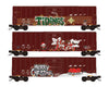 Micro Trains N 98302289 50' Rib-Side Plug-Door Boxcar No Roofwalk 3-Pack - BNSF Christmas Graffiti