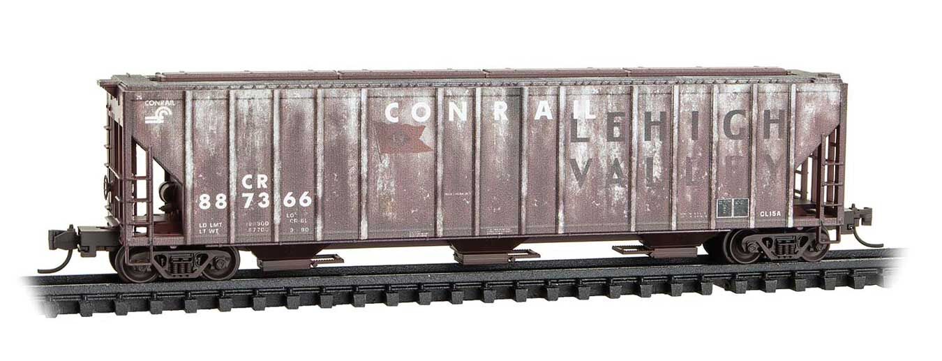 Micro Trains N 9944400 Evans 100-Ton 3-Bay Covered Hopper - Conrail #887399 (Weathered, Ex-Lehigh Valley, gray/rust, graffiti Series #3)