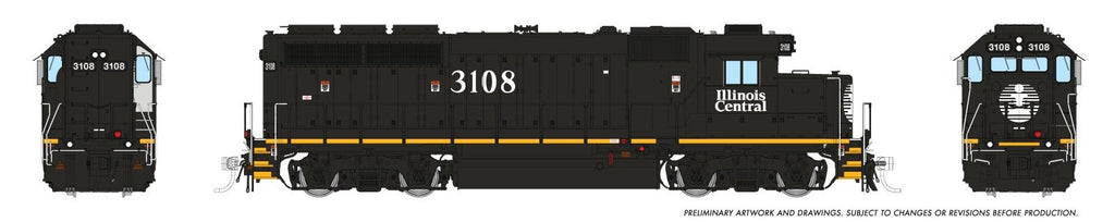 Rapido 040552 HO EMD GP40R (DC/DCC/Sound): Illinois Central - Black Scheme: #3108