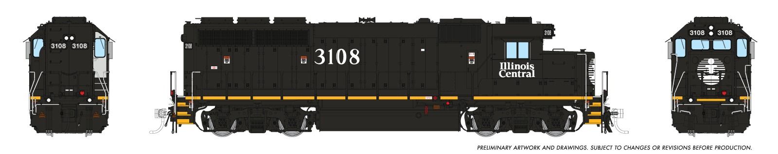 Rapido 040552 HO EMD GP40R (DC/DCC/Sound): Illinois Central - Black Scheme: #3108