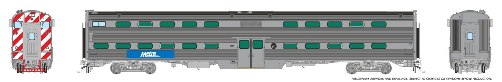 Rapido 145028 HO Gallery Commuter Car: Metra - Modern Logo: Set #2 (Cab: 8274 Coaches: 7310, 7348)