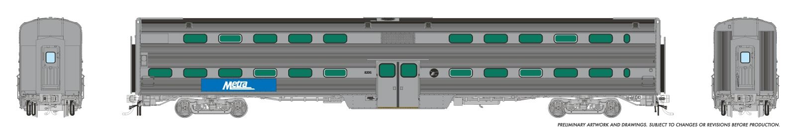 Rapido 145039 HO Gallery Commuter Car: Metra - Modern Logo, Dummy Cab w/o Windows: #8210