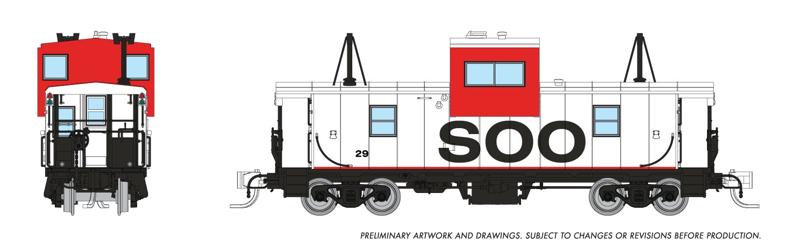 Rapido 510042 N Wide Vision Caboose: SOO - White & Red Scheme: #45