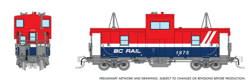 Rapido 510055 N Wide Vision Caboose: BC Rail - Red/Blue Hockey Scheme: #1875