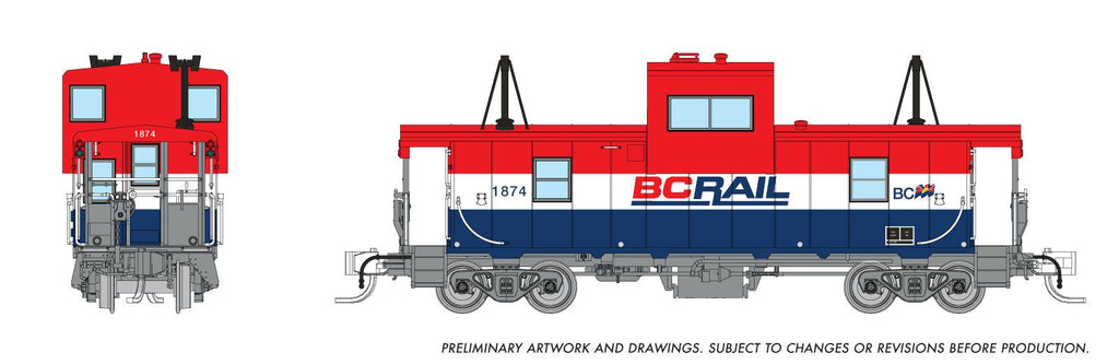 Rapido 510057 N Wide Vision Caboose: BC Rail - Red/White/Blue Scheme: #1874