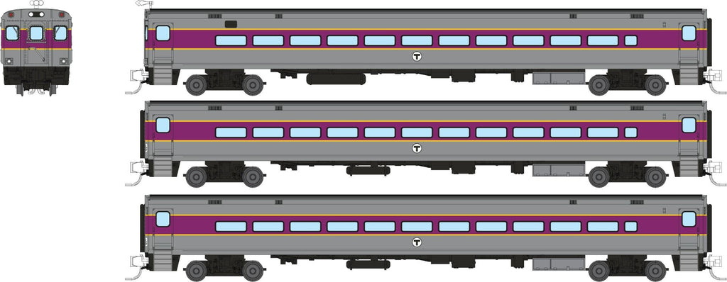 Rapido 528059 N Comet Car: MBTA - Late Scheme: Set #1 (Cab Car and 2 Coaches)
