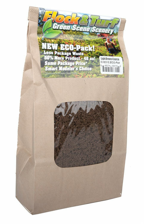 Scenic Express 831E Flock & Turf Ground Cover ECO Pack Bag - 48oz 1.4L -- Coarse - Light Brown