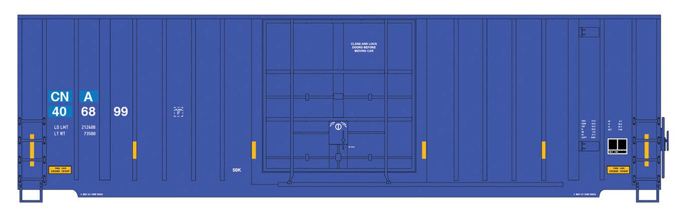 Intermountain HO 4130002 Gunderson 50' Hi-Cube Plug-Door Boxcar Modern Ends - Value Line - Canadian National (blue, yellow conspicuity marks)