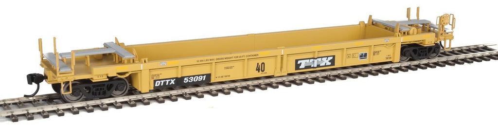 Walthers HO 5630 Thrall Rebuilt 40' Well Car - Trailer-Train DTTX #53091 (yellow, black; Black & White Logo)