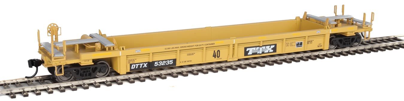 Walthers HO 5632 Thrall Rebuilt 40' Well Car - Trailer-Train DTTX #53235 (yellow, black; Black & White Logo)