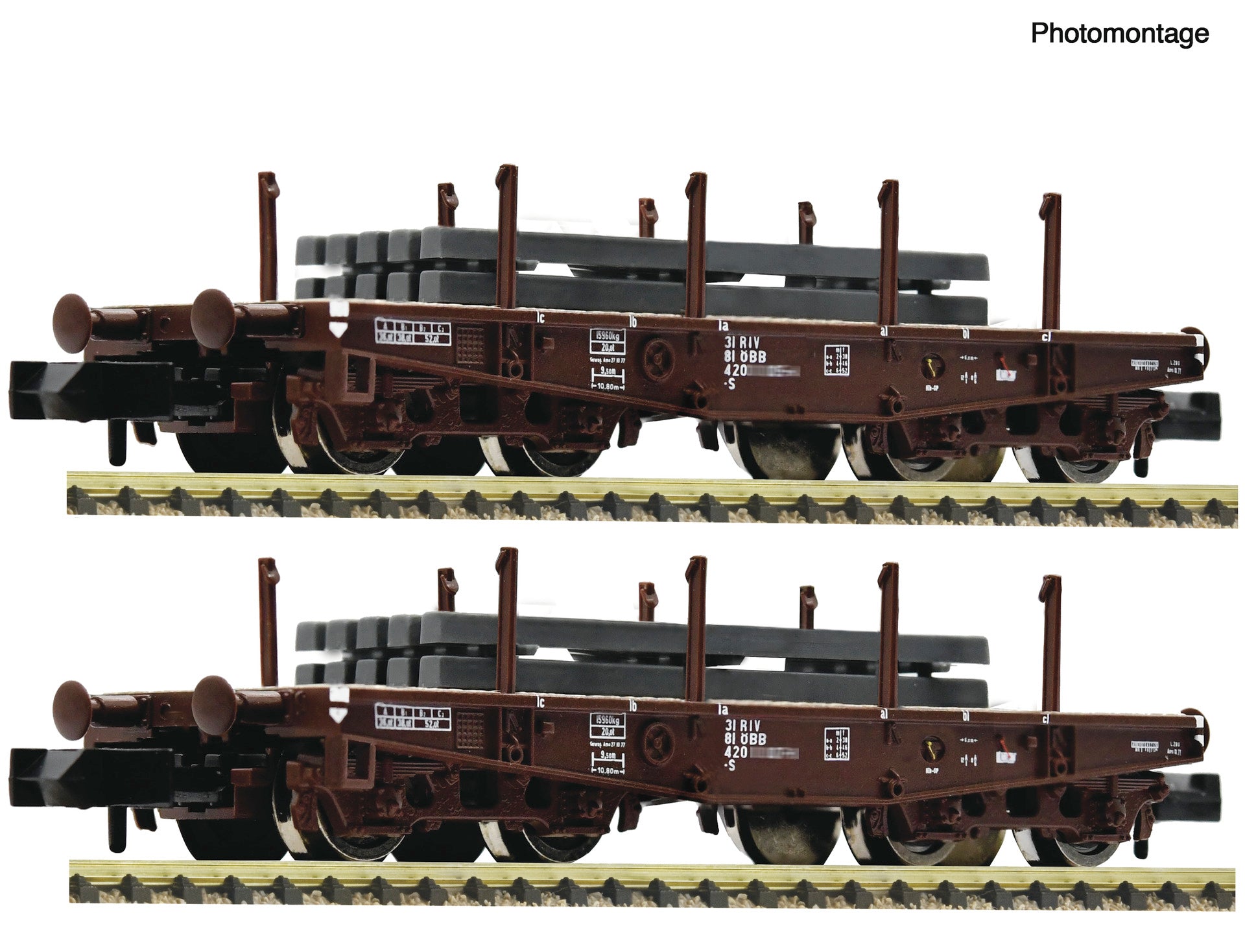 Fleischmann 6660135 N 2 piece set: Heavy-duty flat wagon, ÖBB