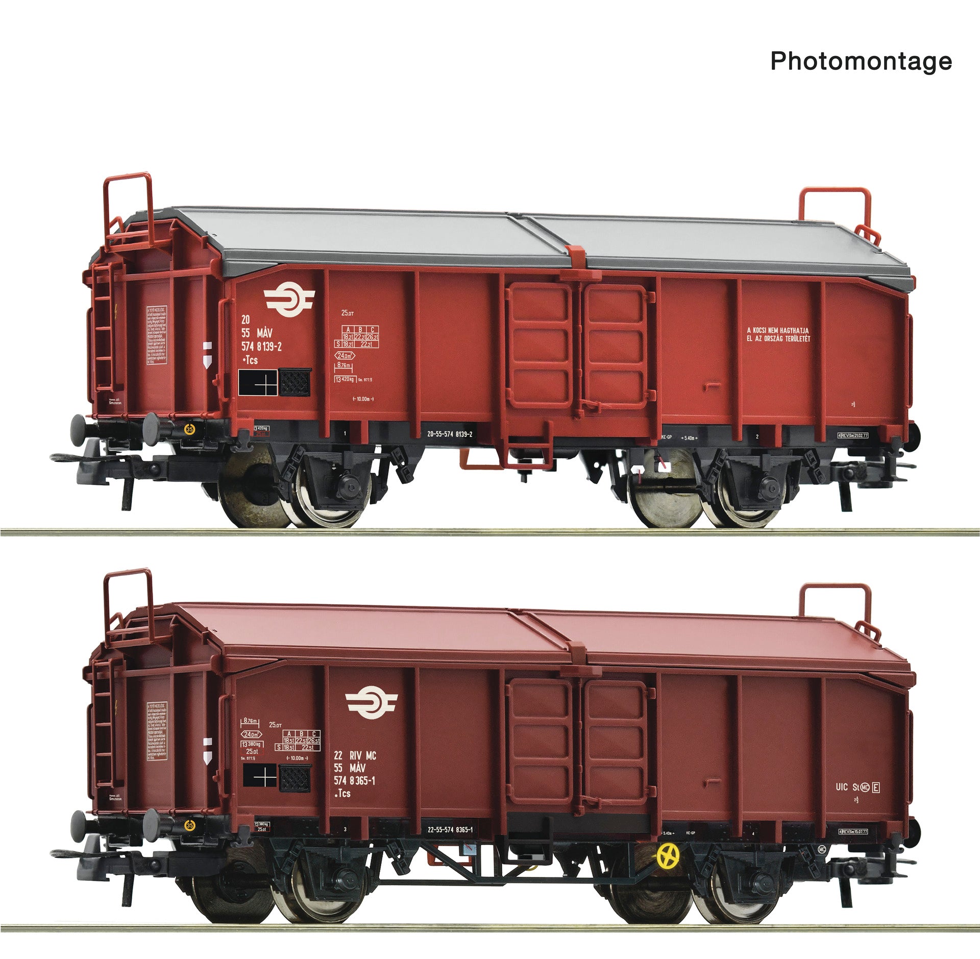 Roco 6600116 HO 2 piece set: sliding roof wagons, MAV
