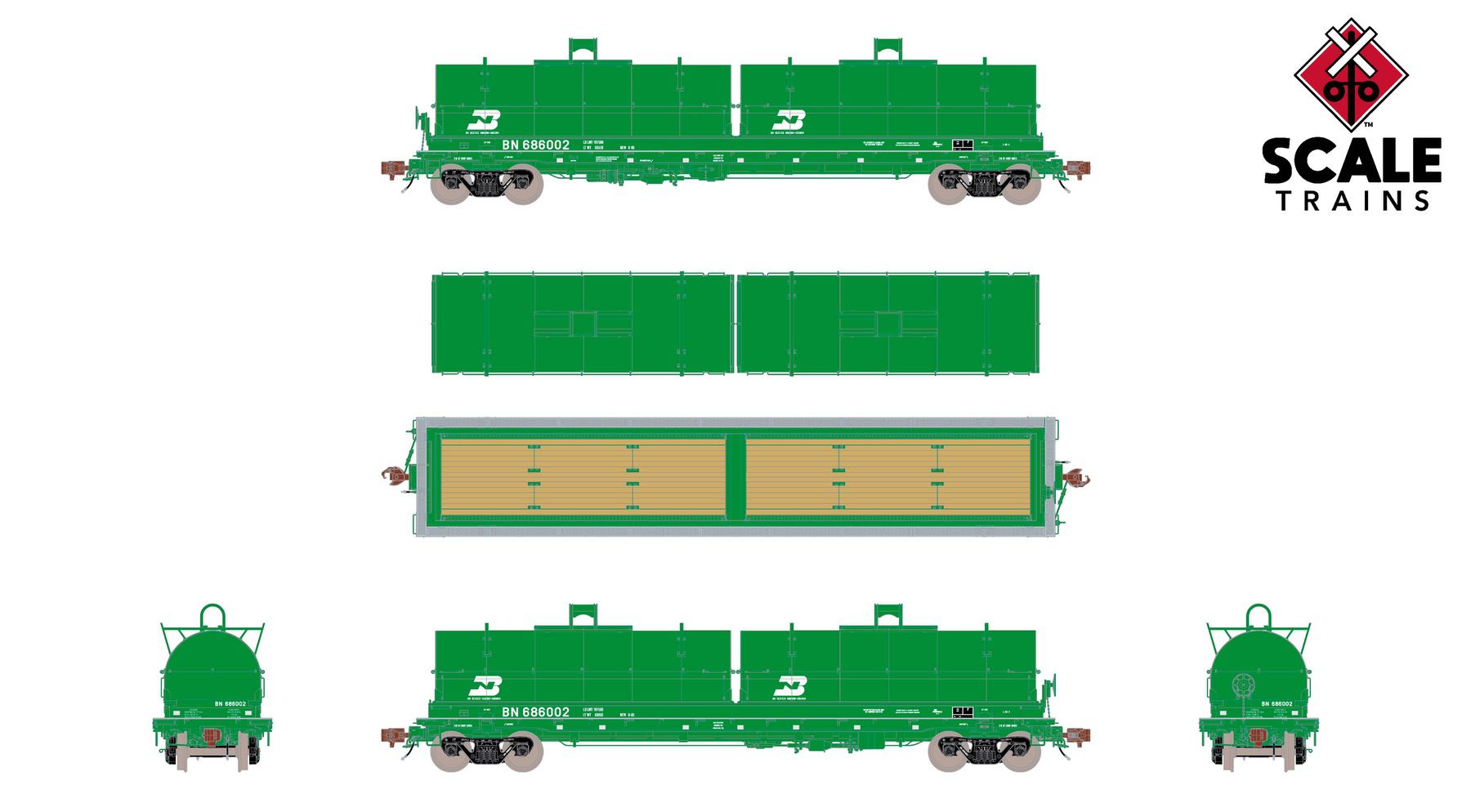 ScaleTrains SXT40276 Rivet Counter HO Scale Thrall 2-Hood Coil Steel Car, BNSF/Wedge Hoods 534219