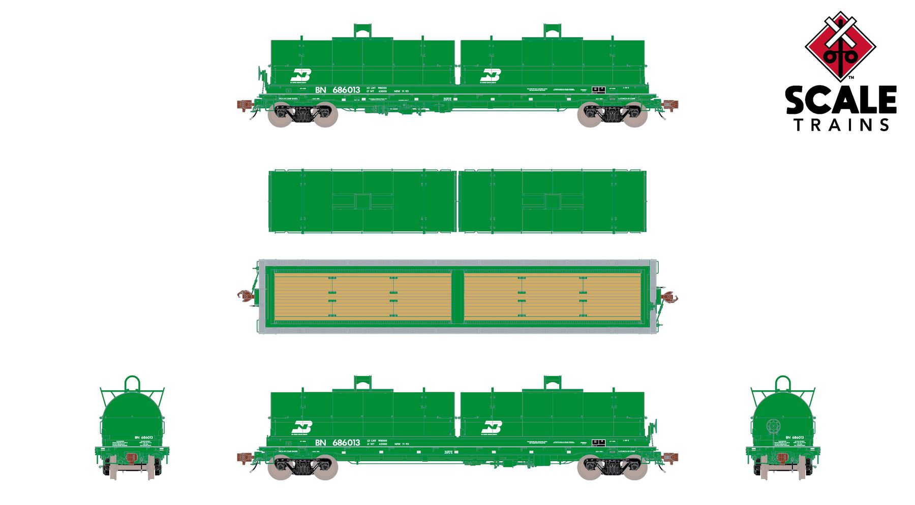 ScaleTrains SXT40276 Rivet Counter HO Scale Thrall 2-Hood Coil Steel Car, BNSF/Wedge Hoods 534219