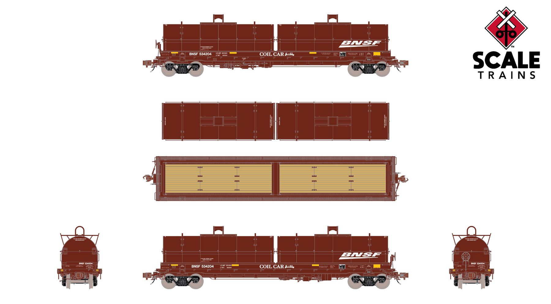 ScaleTrains SXT40271 Rivet Counter HO Scale Thrall 2-Hood Coil Steel Car, BNSF/Wedge Hoods 534204