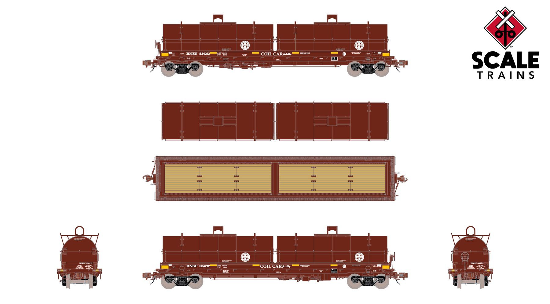 ScaleTrains SXT40273 Rivet Counter HO Scale Thrall 2-Hood Coil Steel Car, BNSF/Circle-Cross Hoods 534212