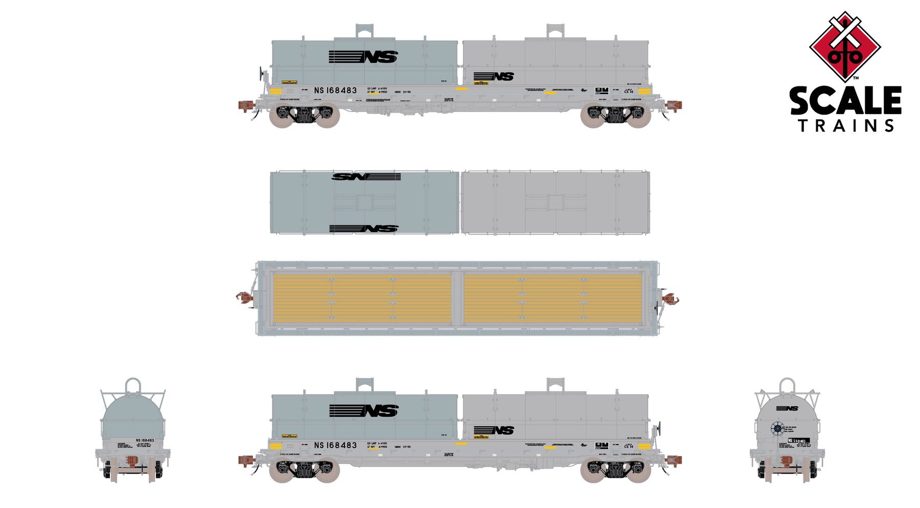 ScaleTrains SXT40303 Rivet Counter HO Scale Thrall 2-Hood Coil Steel Car, Norfolk Southern/Mismatched Thoroughbred Logo Hoods 168483
