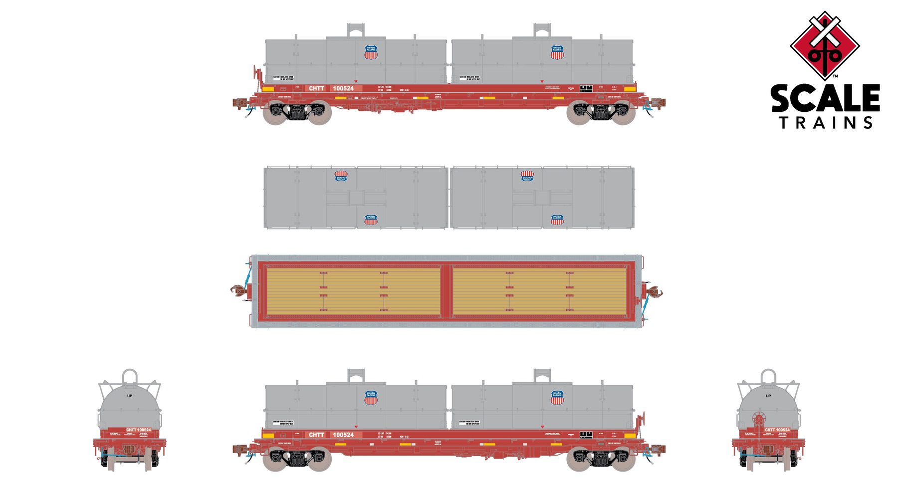 ScaleTrains SXT40304 Rivet Counter HO Scale Thrall 2-Hood Coil Steel Car, CHTT/ex-CTRN Patched/Union Pacific Hoods 100524