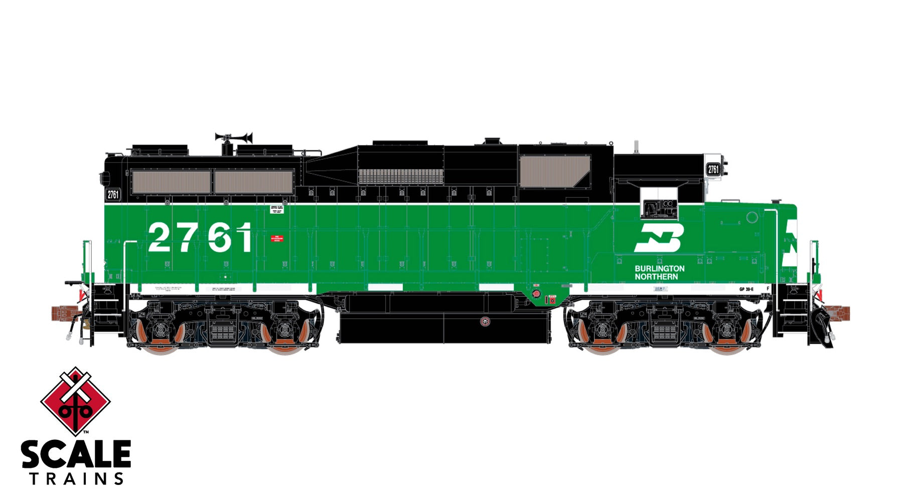 ScaleTrains SXT40933 Rivet Counter HO Scale EMD GP39E, Burlington Northern/White Face/Strobe Lights 2762 DCC & Sound Equipped