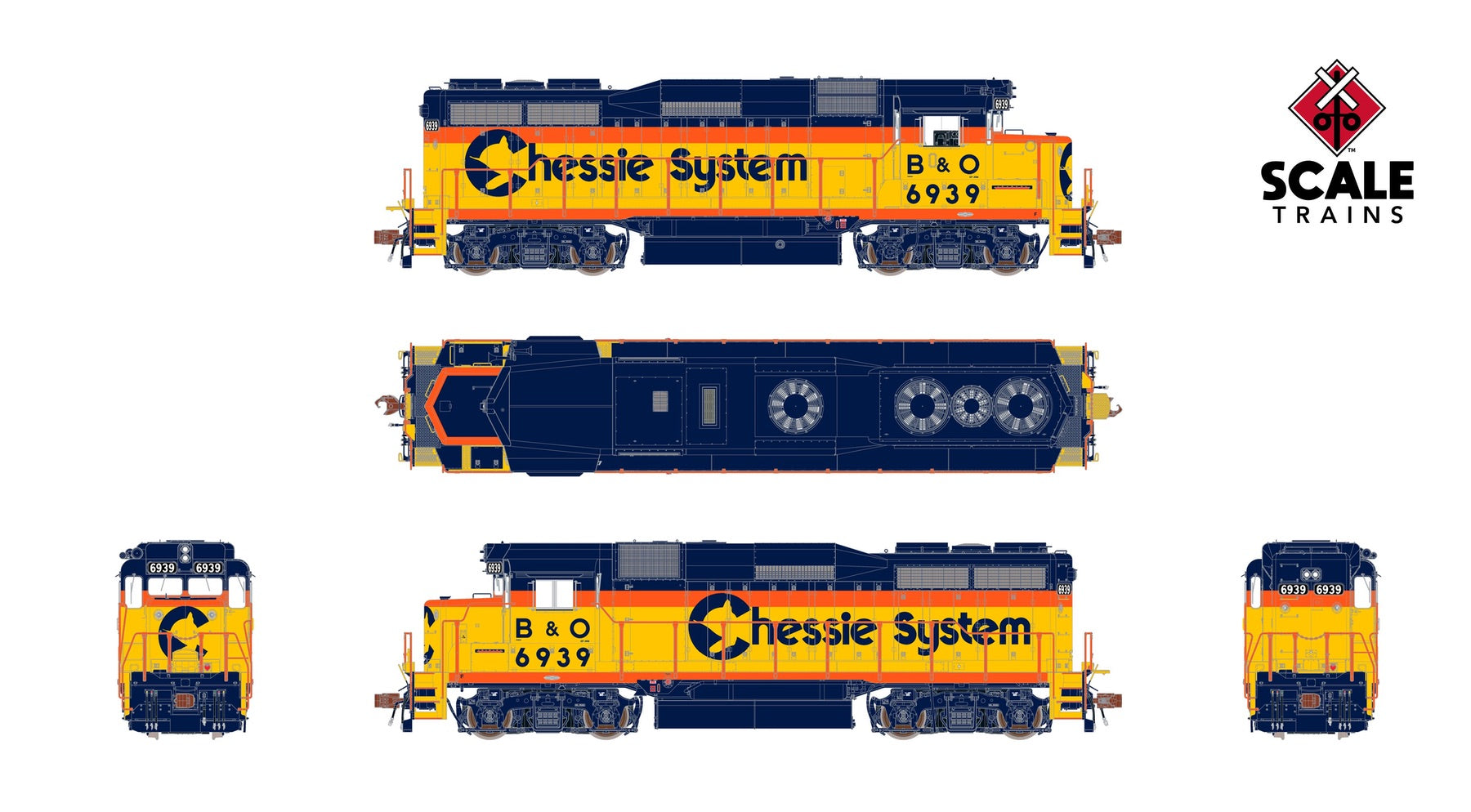 ScaleTrains SXT40957 Rivet Counter HO Scale EMD GP30M, Chessie System/B&O 6939 DCC & Sound Equipped