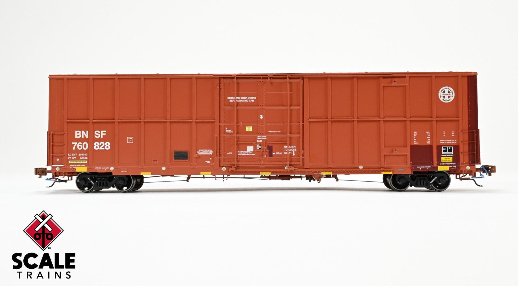 ScaleTrains SXT40994 Rivet Counter HO Scale Trinity 60' 7500 12' Plug-Door High-Cube Boxcar, BNSF/Circle Cross Logo/Conspicuity Stripes 760795