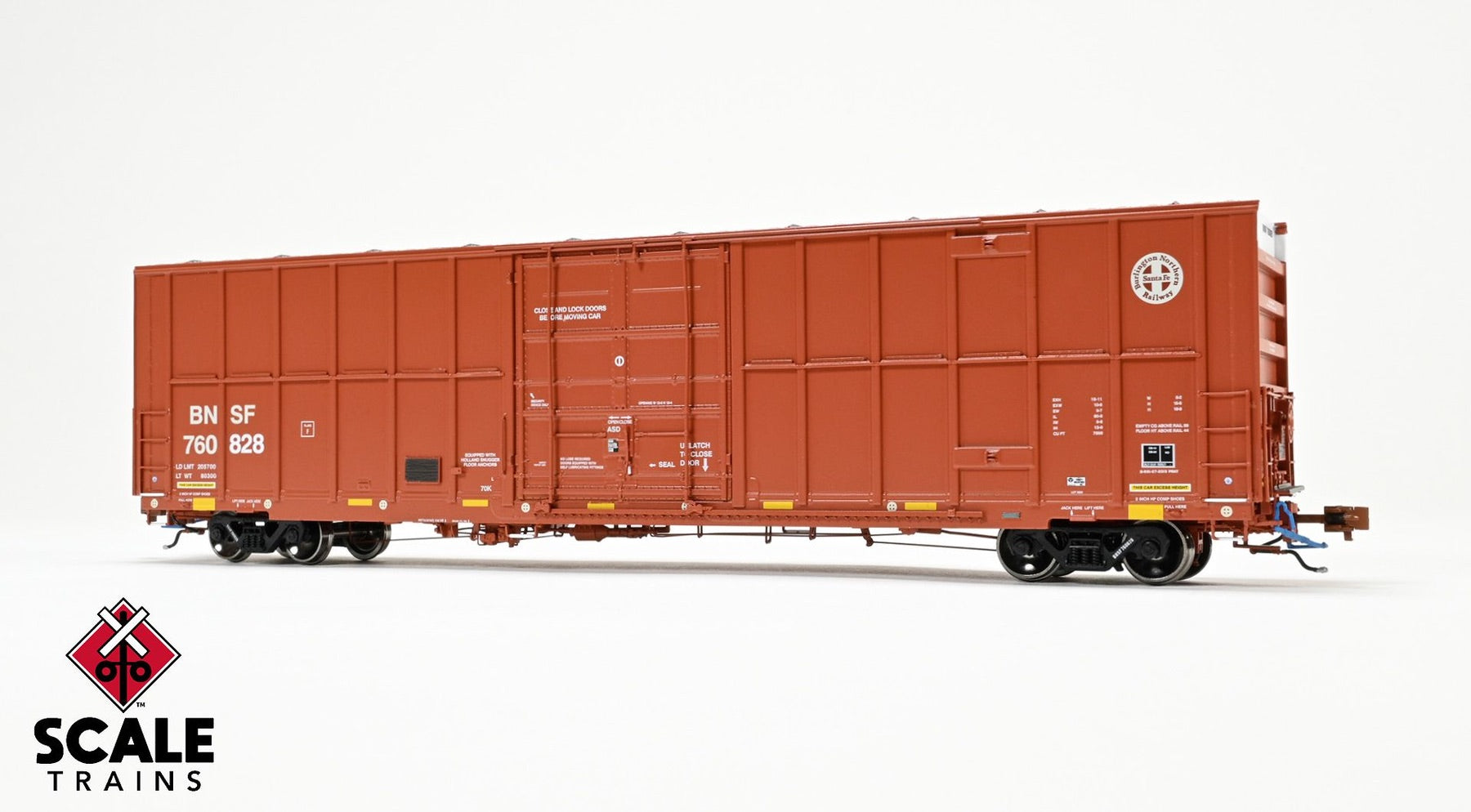 ScaleTrains SXT40994 Rivet Counter HO Scale Trinity 60' 7500 12' Plug-Door High-Cube Boxcar, BNSF/Circle Cross Logo/Conspicuity Stripes 760795