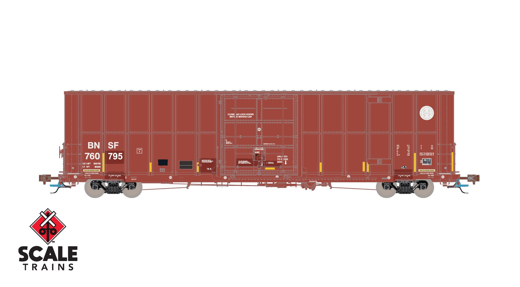 ScaleTrains SXT40994 Rivet Counter HO Scale Trinity 60' 7500 12' Plug-Door High-Cube Boxcar, BNSF/Circle Cross Logo/Conspicuity Stripes 760795