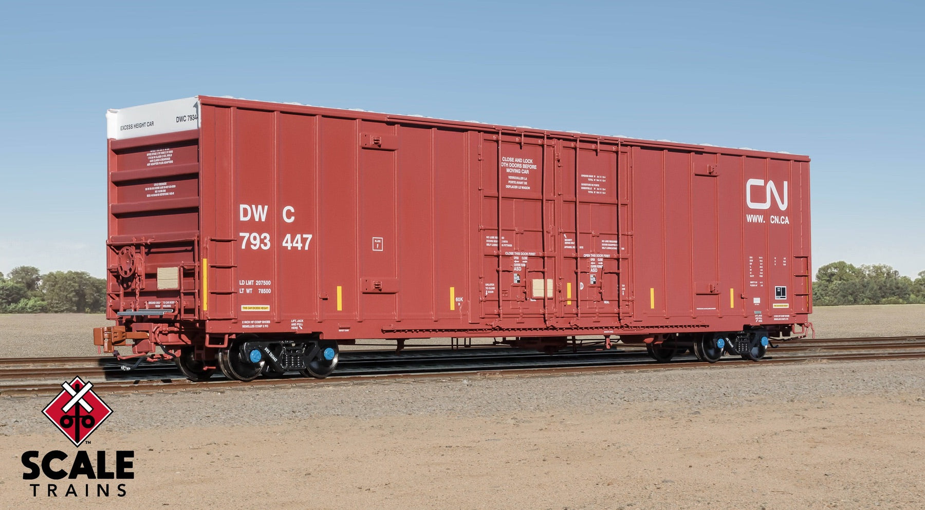 ScaleTrains SXT41003 Rivet Counter HO Scale Trinity 60' 7500 8' Double-Plug-Door High-Cube Boxcar, Canadian National/Conspicuity Stripes/DWC 793480
