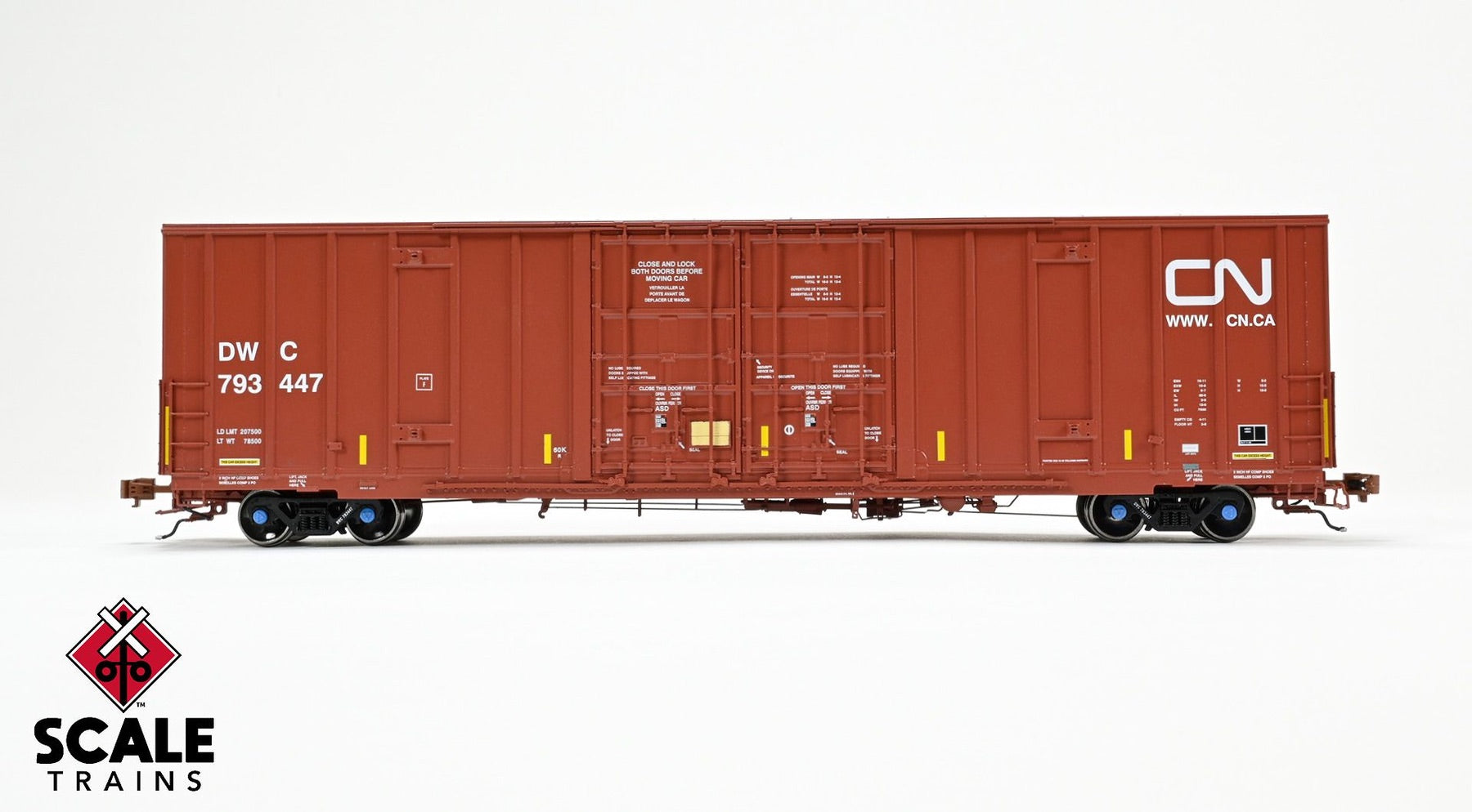 ScaleTrains SXT41003 Rivet Counter HO Scale Trinity 60' 7500 8' Double-Plug-Door High-Cube Boxcar, Canadian National/Conspicuity Stripes/DWC 793480