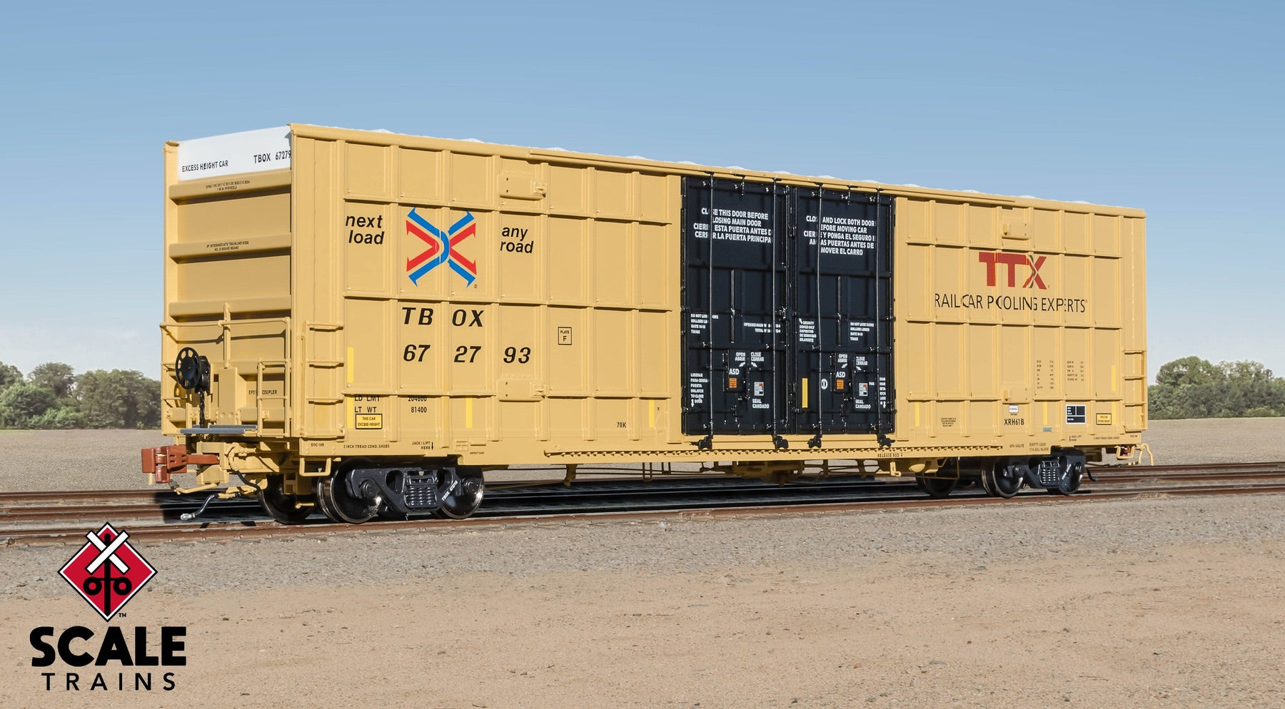 ScaleTrains SXT41010 Rivet Counter HO Scale Trinity 60' 7500 8' Double-Plug-Door High-Cube Boxcar (XRH61B), TTX/Conspicuity Stripes/TBOX 672793