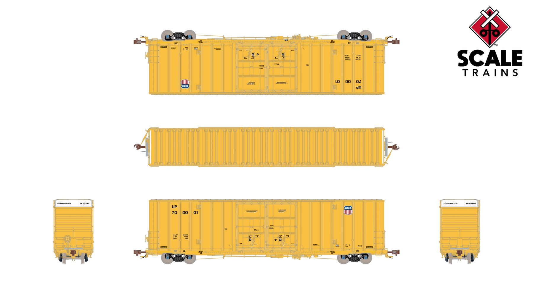ScaleTrains SXT41022 Rivet Counter HO Scale Trinity 60' 7500 8' Double-Plug-Door High-Cube Boxcar, Union Pacific/Anti-Vandalism Reporting Marks/Conspicuity Stripes 700001