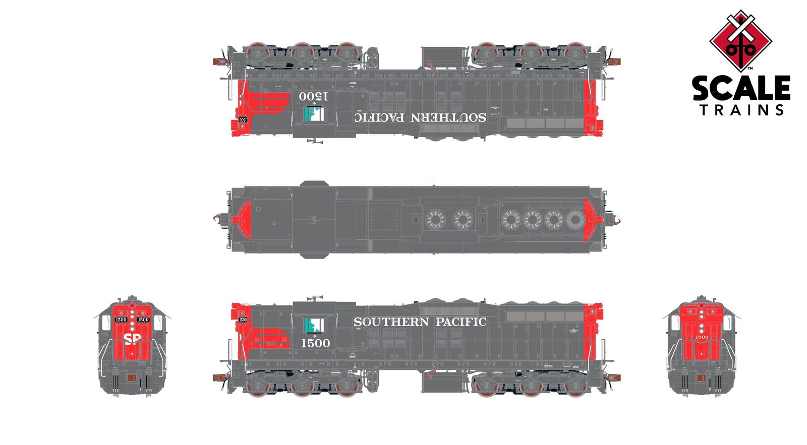 ScaleTrains SXT41190 Rivet Counter HO Scale EMD SD7R, Southern Pacific/Bloody Nose 1500 DCC & Sound Equipped