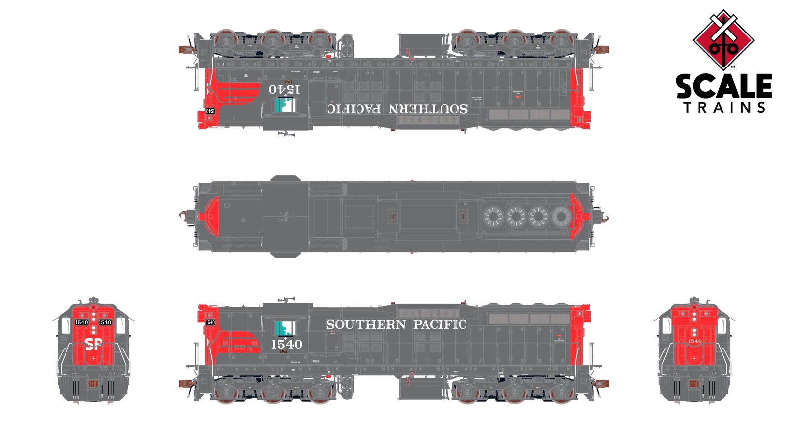 ScaleTrains SXT41192 Rivet Counter HO Scale EMD SD7R, Southern Pacific/Bloody Nose 1518 DCC & Sound Equipped