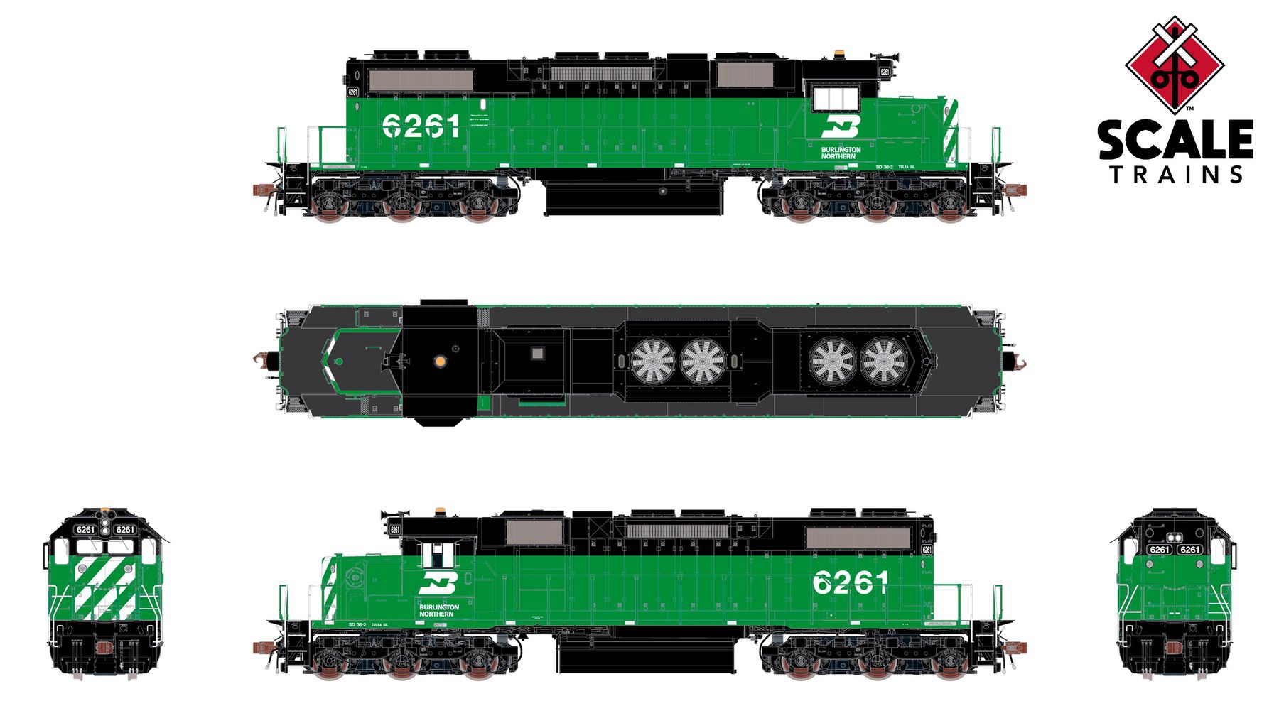 ScaleTrains SXT41226 Rivet Counter HO Scale EMD SD38-2 w/Dynamic Brakes, Burlington Northern 6260 DCC & Sound Equipped