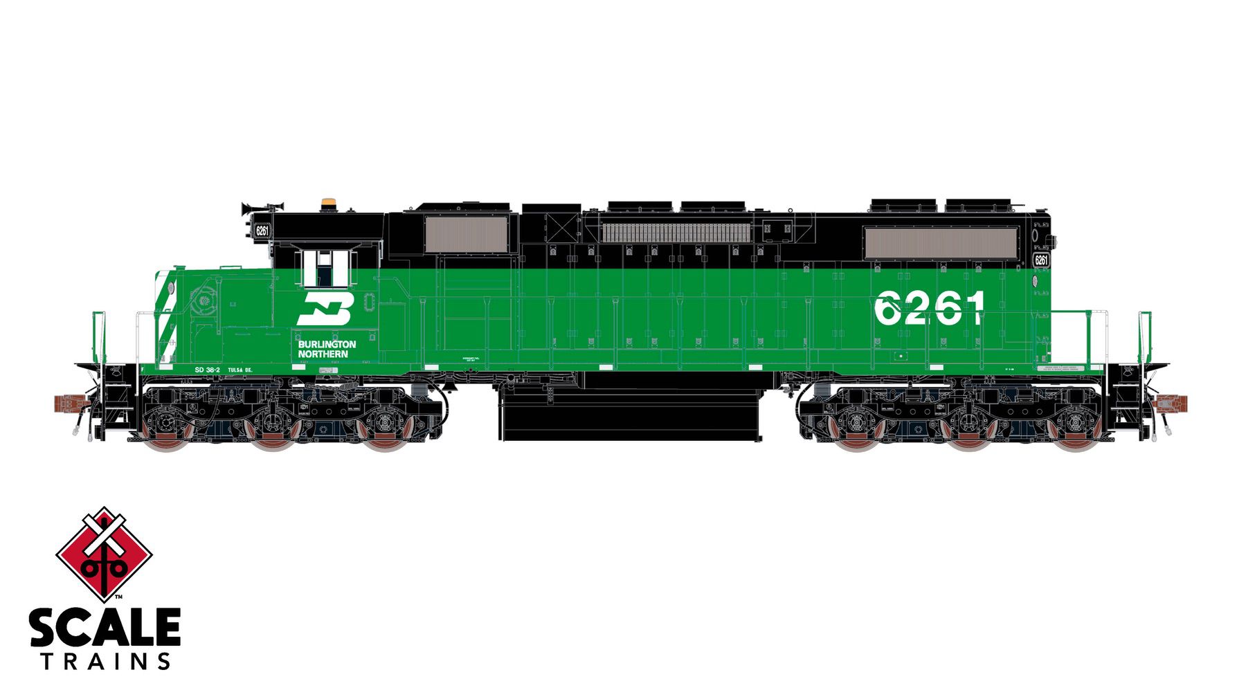 ScaleTrains SXT41228 Rivet Counter HO Scale EMD SD38-2 w/Dynamic Brakes, Burlington Northern 6261 DCC & Sound Equipped