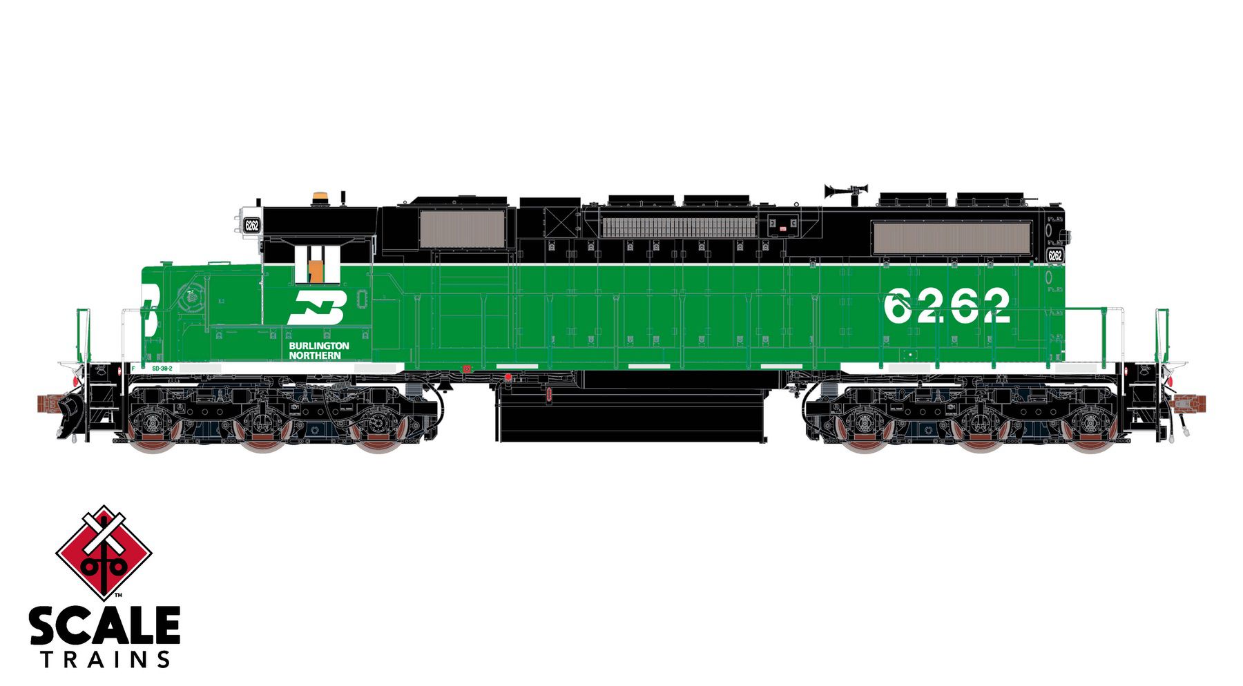 ScaleTrains SXT41234 Rivet Counter HO Scale EMD SD38-2, Burlington Northern/White Face/Beacon 6262 DCC & Sound Equipped