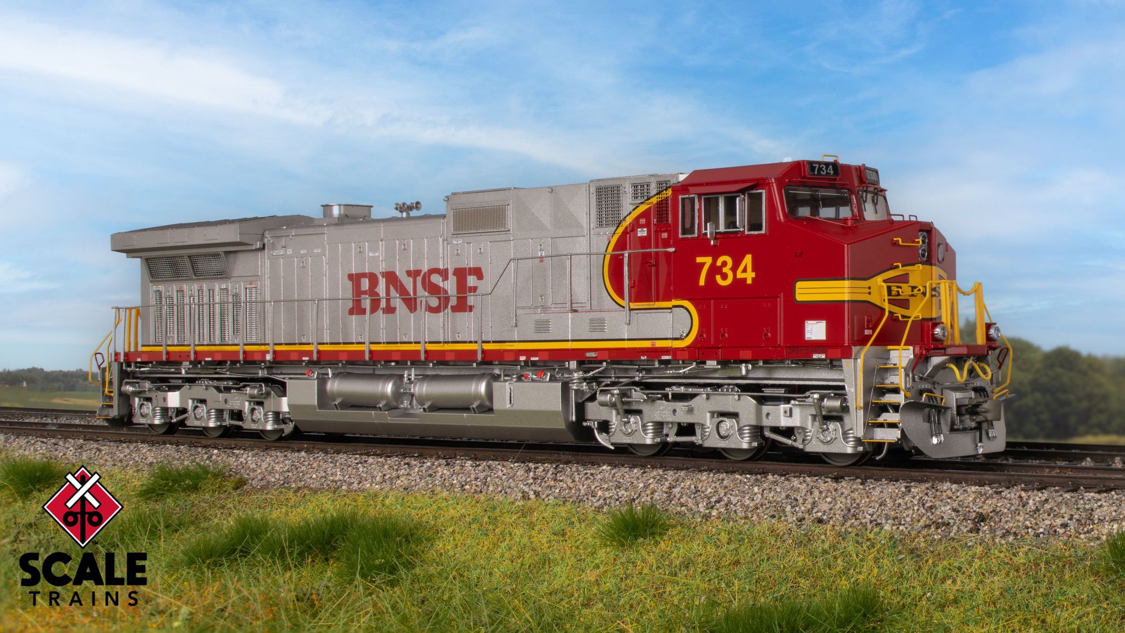 ScaleTrains SXT41539 Rivet Counter HO Scale GE DASH 9-44CW, BNSF/Warbonnet/BNSF Nose Lettering 734 DCC & Sound Equipped