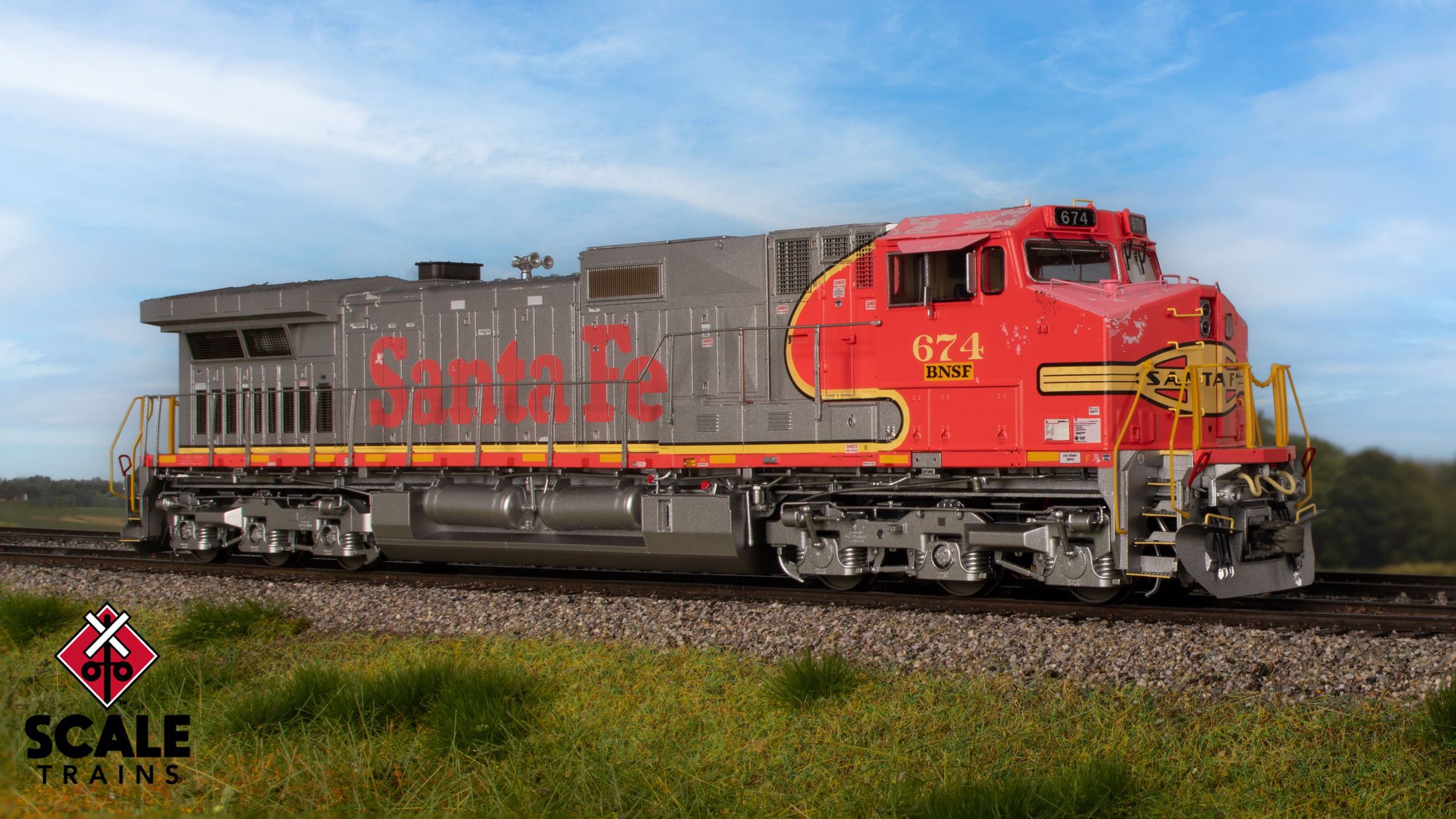 ScaleTrains SXT41545 Rivet Counter HO Scale GE DASH 9-44CW, BNSF/ex-Santa Fe Warbonnet Patch/Heritage II Replacement Door 674 DCC & Sound Equipped