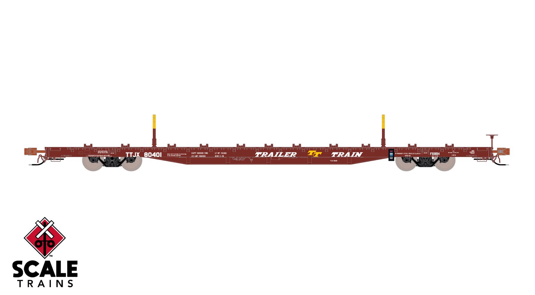 ScaleTrains SXT41743 Rivet Counter HO Scale BSC F68BH Finger Rack Flatcar, Trailer Train/Oxide Red/As Delivered/TTJX 80427
