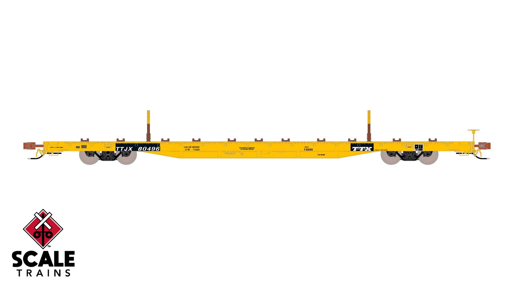 ScaleTrains SXT41746 Rivet Counter HO Scale BSC F68BH Finger Rack Flatcar, TTX/Yellow Full Repaint/1991 Speed Logo 80413