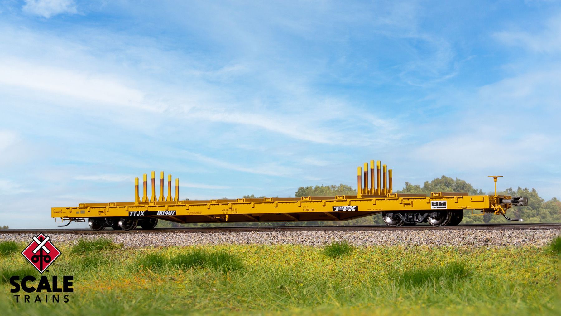 ScaleTrains SXT41748 Rivet Counter HO Scale BSC F68BH Finger Rack Flatcar, TTX/Yellow Full Repaint/1991 Speed Logo 80437