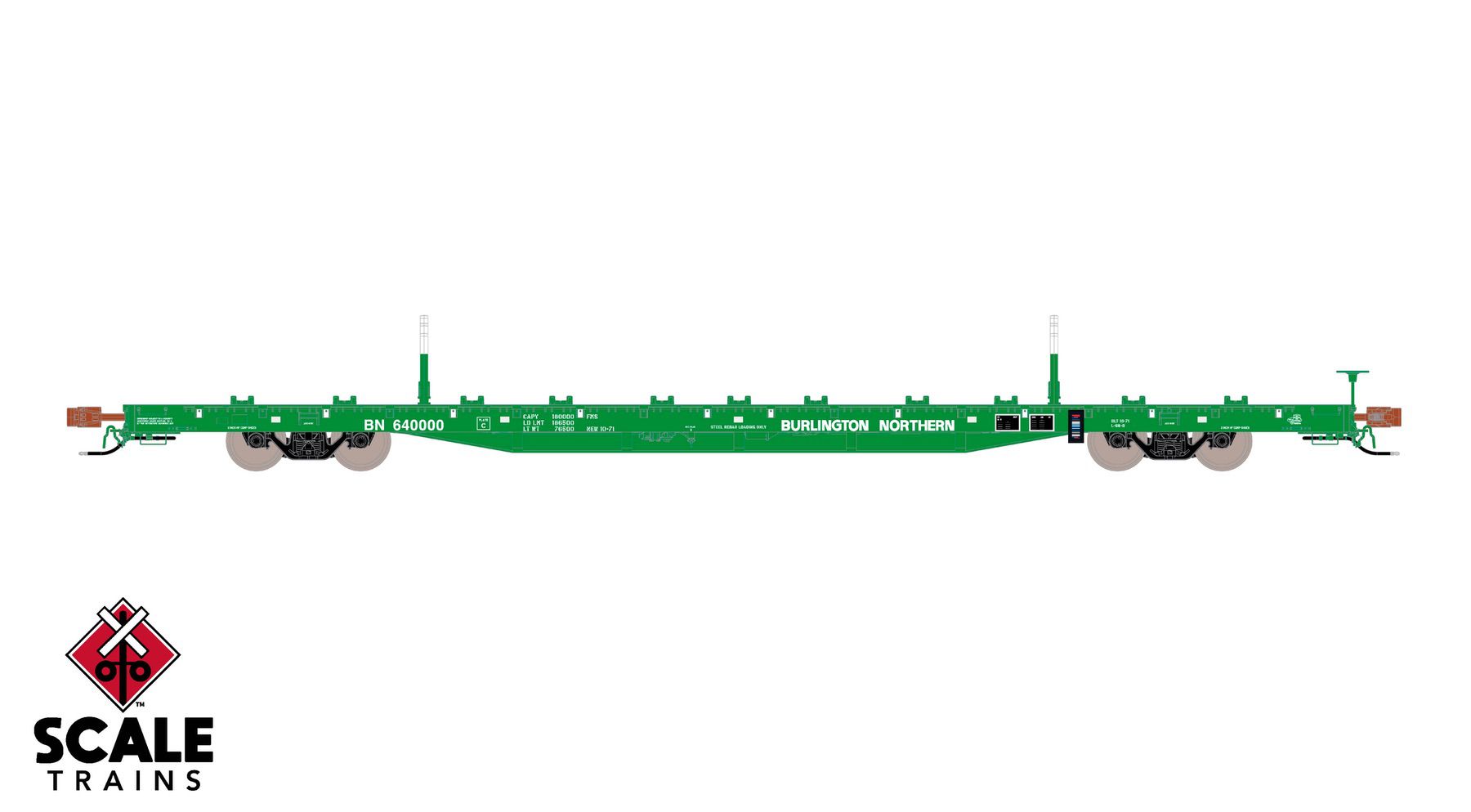 ScaleTrains SXT41758 Rivet Counter HypoTypical HO Scale BSC F68BH Finger Rack Flatcar, Burlington Northern/Green 640007