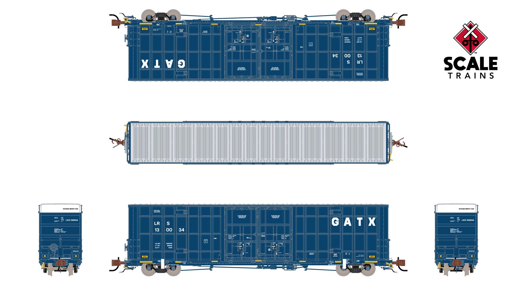 ScaleTrains SXT41798 Rivet Counter N Scale Trinity 60' 7500 8' Double-Plug-Door High-Cube Boxcar, GATX/English Door Data/Conspicuity Stripes/LRS 130063